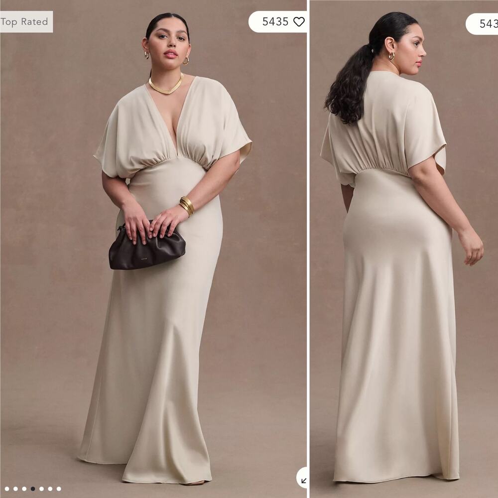 NWT Anthropologie BHLDN Leila Deep-V Flutter-Sleeve Satin A-Line Gown $248 SZ 16